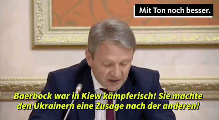 Das Bild zeigt nicht den Verteidigungsminister von Russland, sondern einen Landwirtschaftsminister und um Annalena Baerbock geht es auch nicht, sondern um Schweine-Exporte