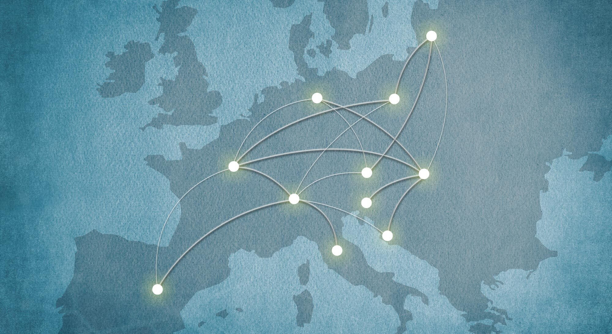 eine Karte von Europa mit vernetzten Punkten