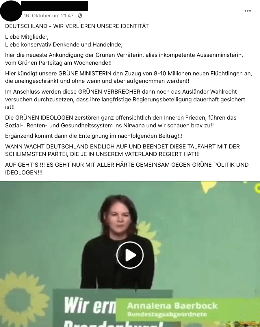 In einem Facebook-Beitrag wird behauptet Annalena Baerbock wolle bis zu zehn Millionen Geflüchtete in Deutschland aufnehmen.